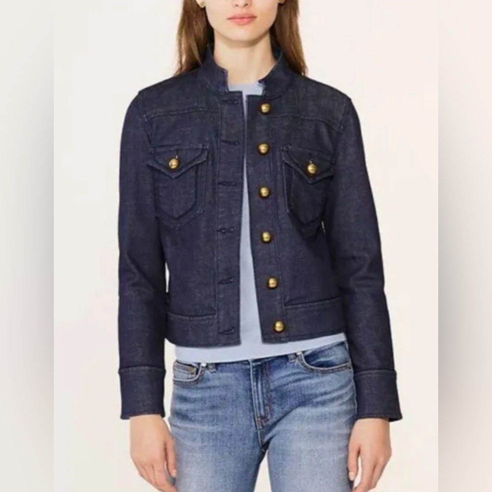 Tory Burch Dark Indigo Denim Jacket with Gold Buttons